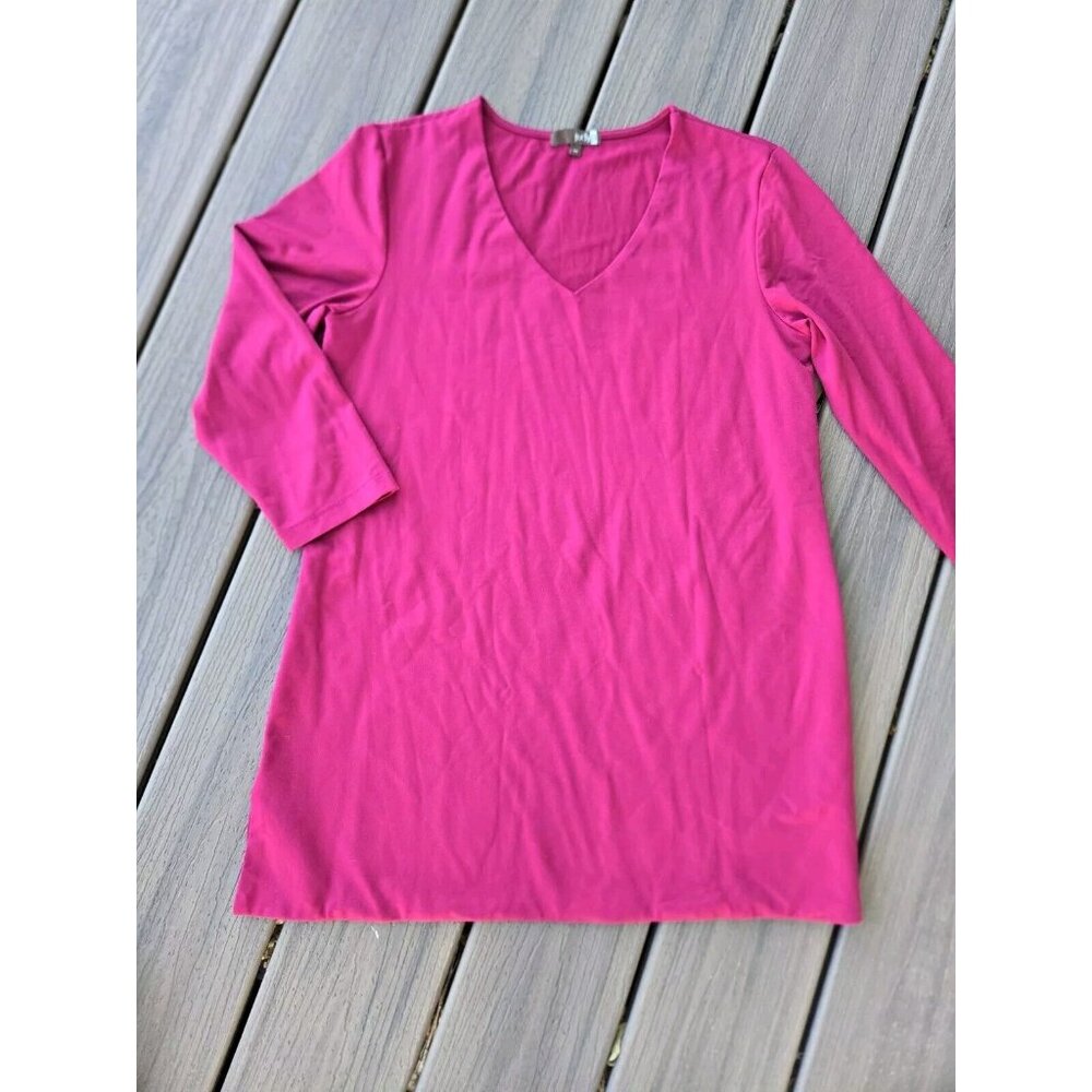 judyp V-Neck 3/4 Sleeve Mini Dress Tunic Magenta Womens MEDIUM Heavy Jersey